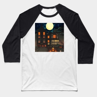 Halloween Moon Horror Housing Area in the Dark Goth Baseball T-Shirt